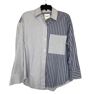 Abercrombie & Fitch Oversized Striped Button Up Shirt Womens Small Blue